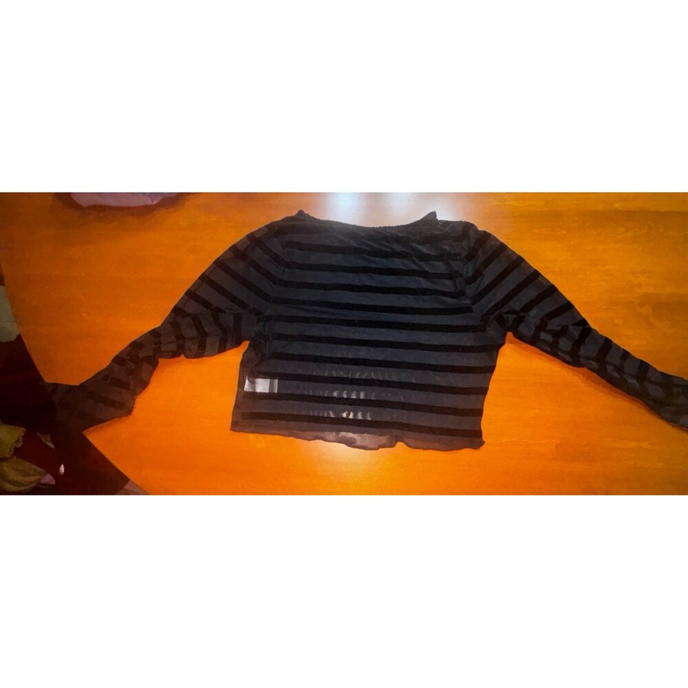 Black Mesh Striped Crop Top size Large